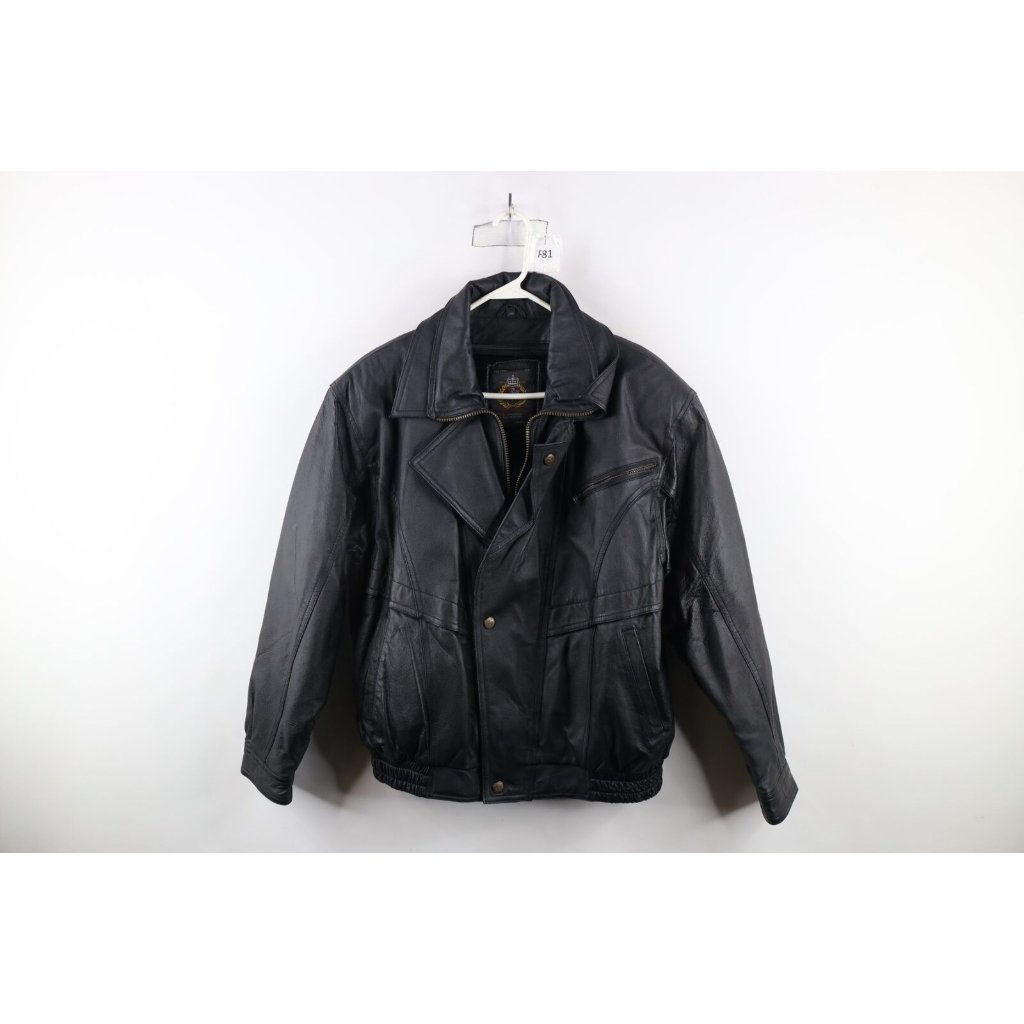 Vintage 90s Streetwear Mens Large Lined Leather Motorcycle Bomber Jacket Black